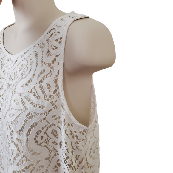 LOFT | PEPLUM CROCHET LACE SLEEVELESS WHITE SHEER BLOUSE TOP WOMEN'S SIZE XS - Picture 5 of 14